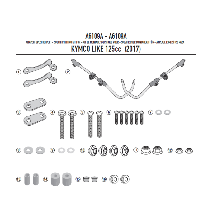 Attacchi parabrezza KYMCO Like 50-125-150 (17 - 23) GIVI A6109A - La  Ciclomoto