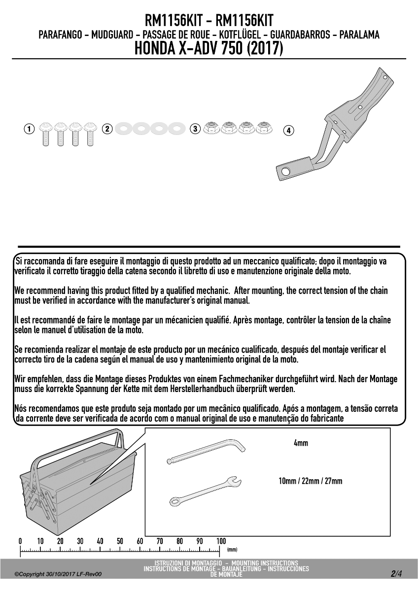 Kit specifico per montare il paraspruzzi universale aggiuntivo RM02 Givi  RM1156KIT - La Ciclomoto