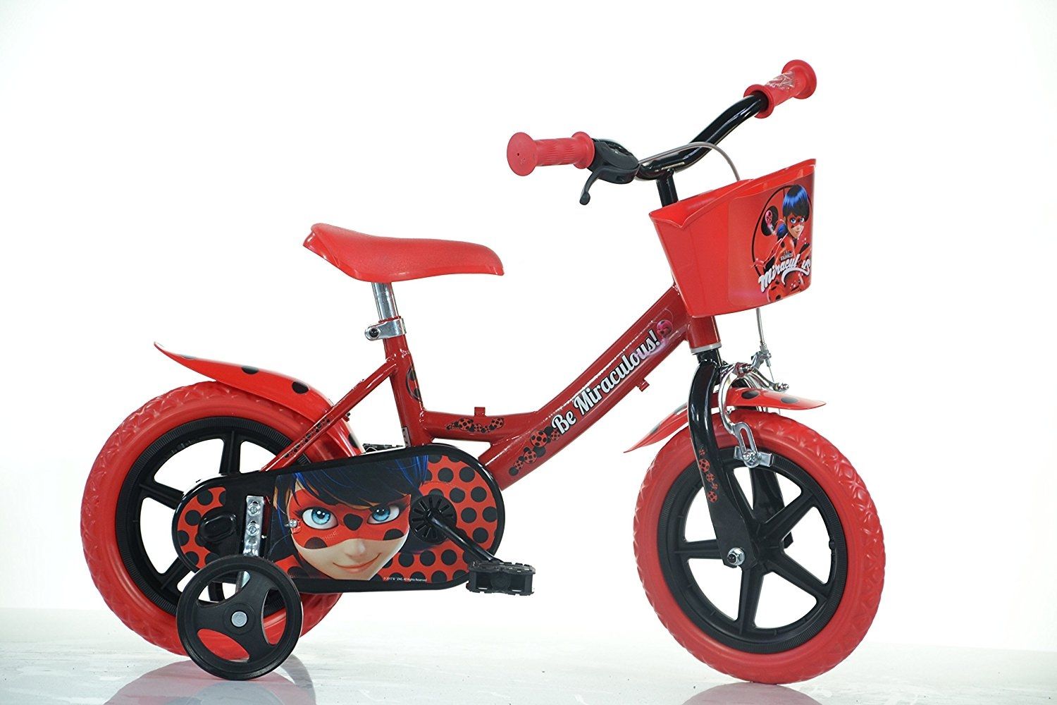 Bici 12 miraculous lady bug bambina con rotelle cestino e parafanghi Dino  Bikes - La Ciclomoto