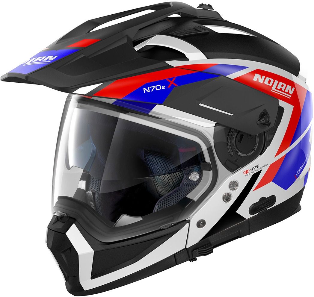 Casco crossover Nolan N70-2 X Grandes Alpes N-com bianco blu rosso lucido  026 - La Ciclomoto