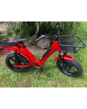 Bici cargo ebike fat in alluminio 20” 6 Velocità disk full ammortizzata rossa