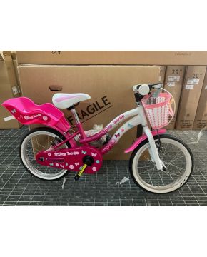 Bici 16 VIKY LOVE con portabambola cestino e rotelle bianca e rosa per bambina