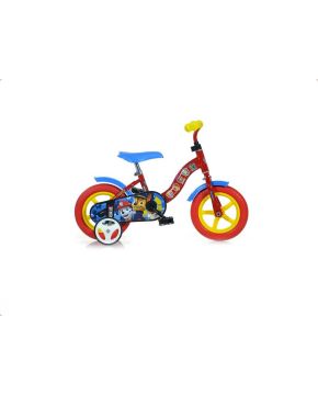 Bici 10 Paw Patrol rossa e blu con rotelle e parafanghi per bambino Dino Bike