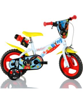 Bici 12 BING bianca e rossa scudo rotelle borraccia per bambino Dino Bike