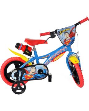 Bici 12 Superman blu rossa gialla scudo rotelle borraccia per bambino Dino Bike