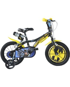 Bici 14 BATMAN nera e gialla scudo rotelle borraccia per bambino Dino Bike