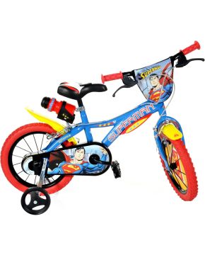 Bici 14 Superman blu rossa gialla scudo rotelle borraccia per bambino Dino Bike