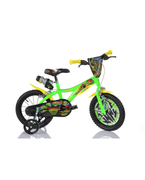 Bici 14 Ninja Turtles verde nera scudo rotelle borraccia per bambino Dino Bike